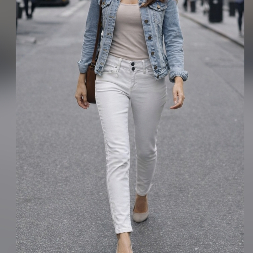 YMI White Jeans Size 7 M Medium Skinny Leg Pants Stretch Lo Low Rise Slim Fit